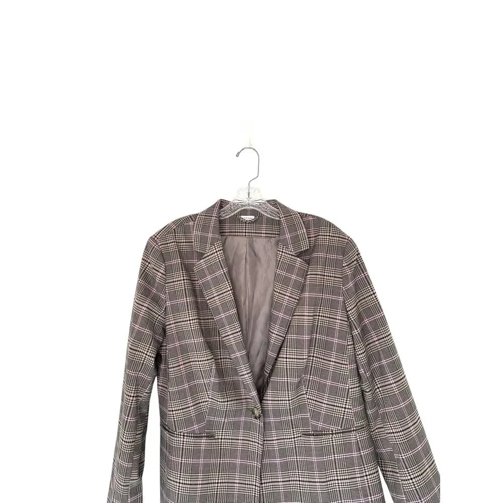 Lascana Pink‎ Plaid Preppy Academia Work Career Single Breasted Blazer Size 14